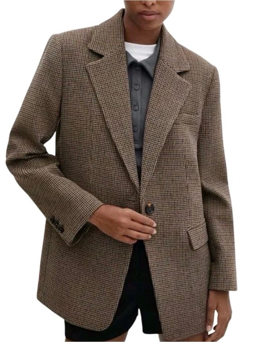 Mango Brown Houndstooth Single-Button Blazer oversized XL